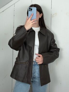 Vintage‎ Wilsons Adventure Bound Brown Leather Zip Up Moto Jacket Women’s XL